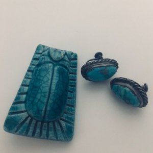 Beetle brooch and Screw-Hinge Clip-On Earrings